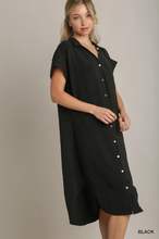Load image into Gallery viewer, Collared Button Down High Low Hem Shirt Dress with Contrast Print