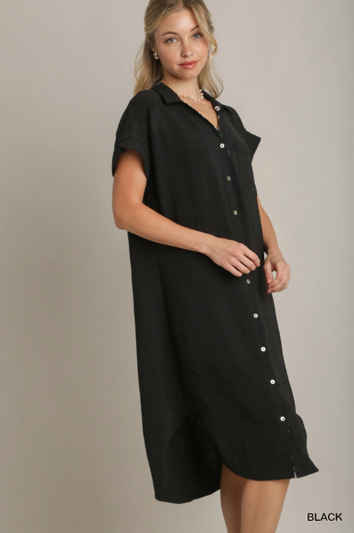high low button down shirt dress HongQid Women's Button Down Shirt Dress with Pockets Oversize Collared Long Sleeve High Low Tunic Dresses Blouse