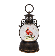 Load image into Gallery viewer, 9.375&quot; Cardinal on Holly &amp; Pine Glitter Lantern