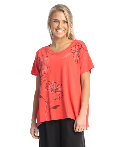 COTTON JERSEY ROUND NECK TOP WITH BACK PLEAT