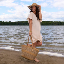 Load image into Gallery viewer, Tote Bag Katen Two Tone Woven Zipper Beach Bag 21"x12"