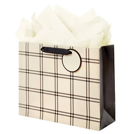 The Gift Wrap Company Black/Creme Plaid Med Vogue Gift Bag