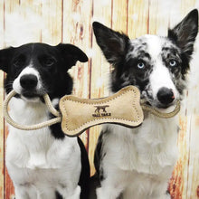 Load image into Gallery viewer, Tall Tails Natural Leather &amp; Wool Bone Tug Toy - 16&quot;