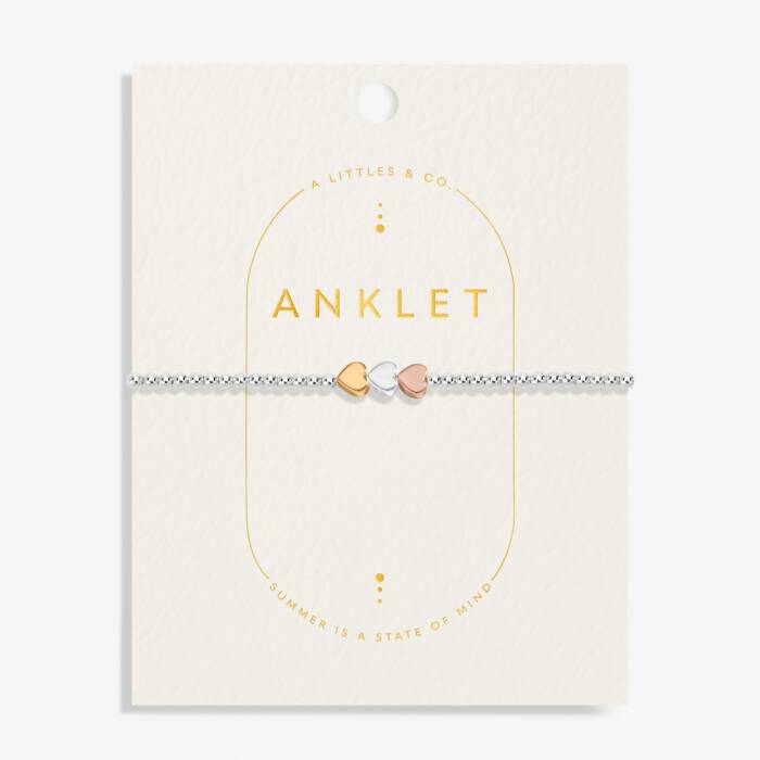 Three Tone Heart Anklet In Silver, Gold-Tone And Rose Gold-Tone Plating