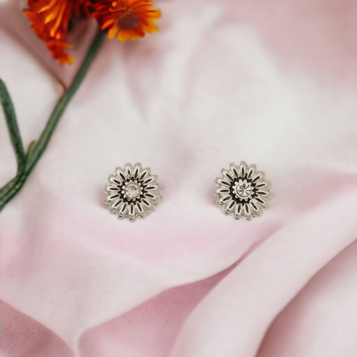 Antique Silver Flower Ear Sense Stud Earrings