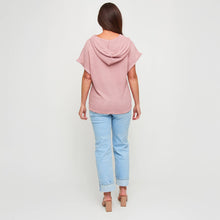 Load image into Gallery viewer, Hoodie Top Carlie Waffle Knit Short Sleeve Shirt with Hood