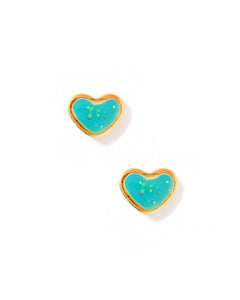 Screwback Stud Earrings - Nora Heart - Teal