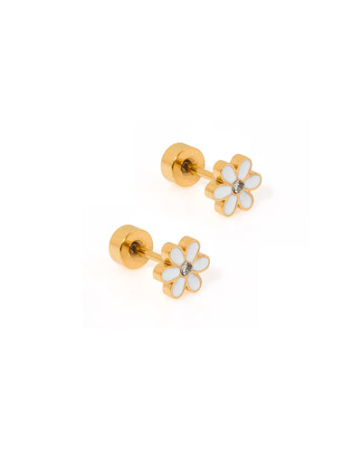 Screwback Stud Earrings - Alli - White