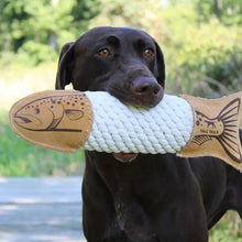 Load image into Gallery viewer, Natural Leather Trout Rope Tug Dog Toy - 15&quot;
