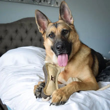 Load image into Gallery viewer, Tall Tails Natural Leather &amp; Wool Bone Tug Toy - 16&quot;