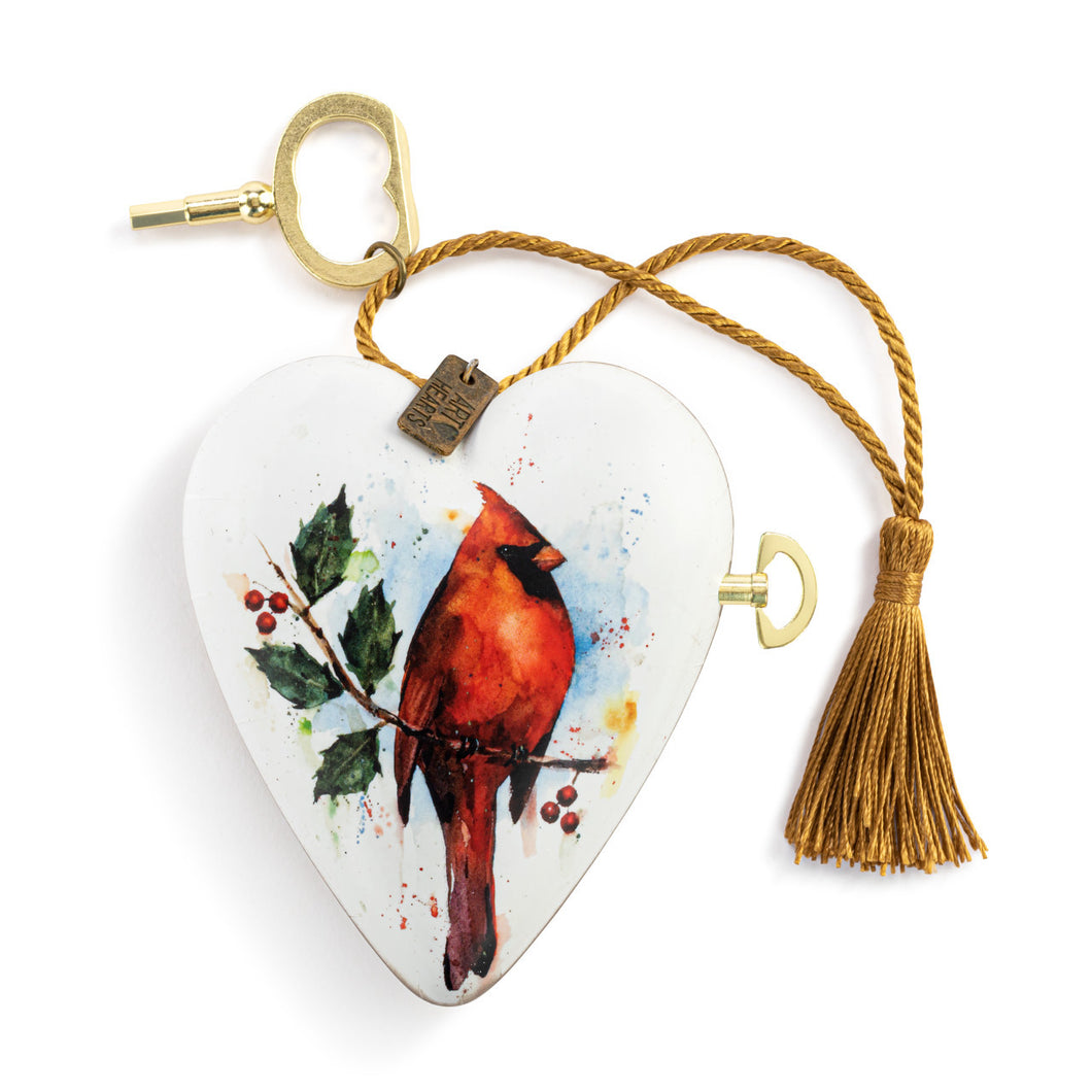 Cardinal with Holly Musical Art Heart