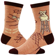 Load image into Gallery viewer, Women&#39;s I Need Coffee Right Meow Socks Funny Cat Lover Sock