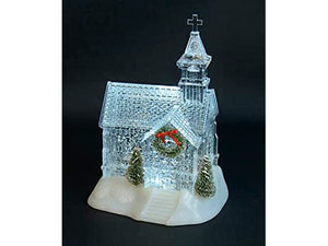 Battery Operated Lighted Holiday Spinning Water Globe Church, 9.25-inch Height