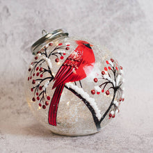 Load image into Gallery viewer, Snow Branch Glass Ornament with LED String Lights — Christmas, Holiday Ornaments