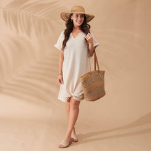 Load image into Gallery viewer, Tote Bag Katen Two Tone Woven Zipper Beach Bag 21"x12"