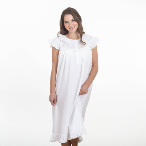 Caplet Sleeve Embroidered Nightgown