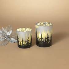 Gerson Company Set of 2 B/O Lighted Glass Holiday Luminaries Pine Design