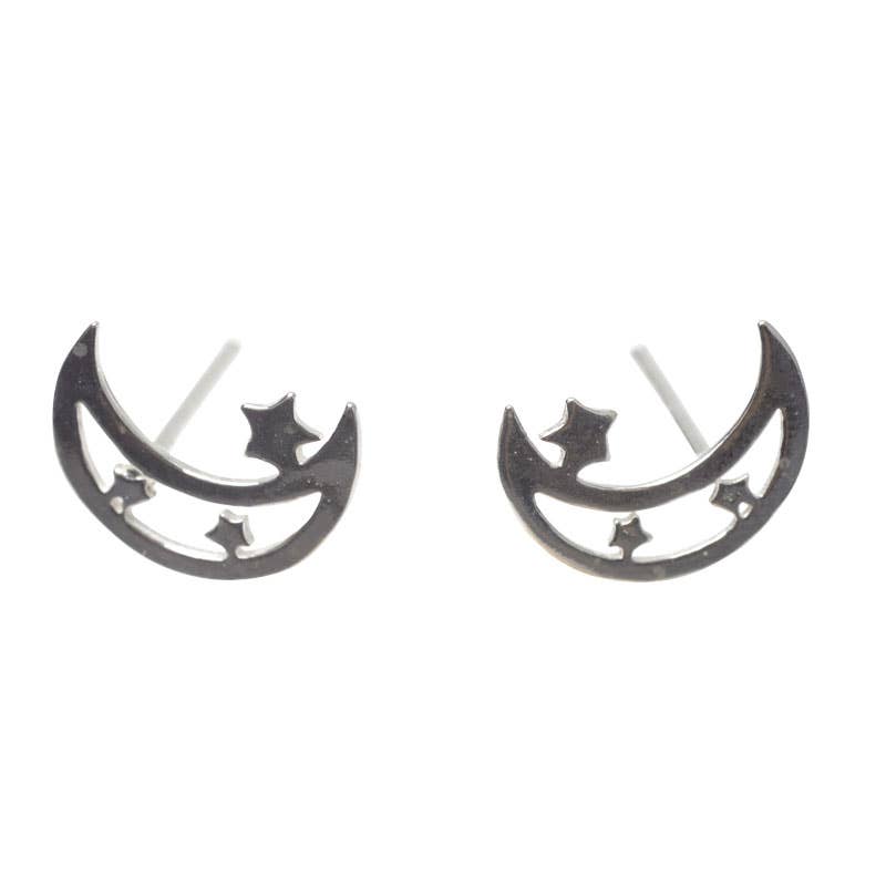 Crescent Moon Silver Studs