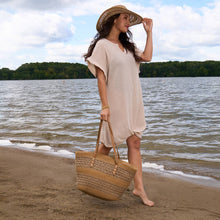 Load image into Gallery viewer, Tote Bag Katen Two Tone Woven Zipper Beach Bag 21"x12"