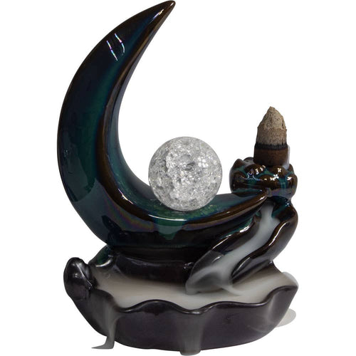 Ceramic Backflow Incense Burner - Crescent Moon w/ Sphere