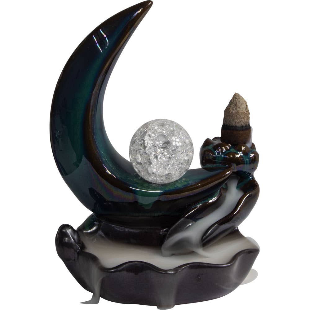 Ceramic Backflow Incense Burner - Crescent Moon w/ Sphere