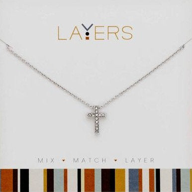 Silver CZ Cross Layers Necklace - Center Court