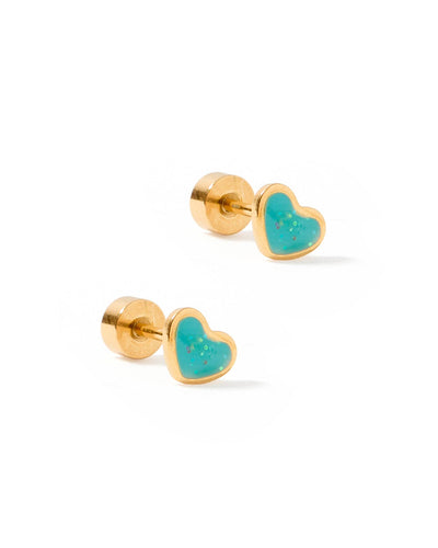 Screwback Stud Earrings - Nora Heart - Teal