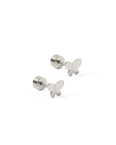 Screwback Stud Earrings - Billie Butterfly - Silver