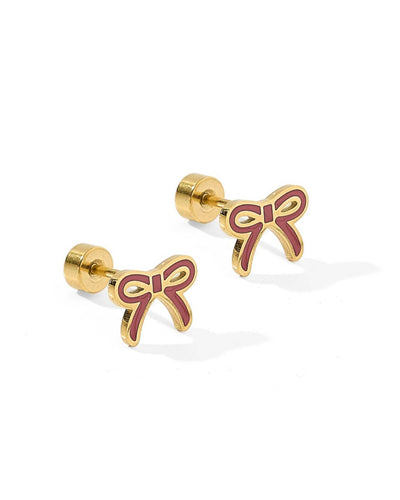 Screwback Stud Earrings - Sadie Bow Maroon