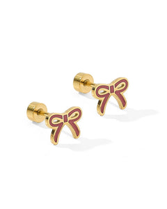 Screwback Stud Earrings - Sadie Bow Maroon