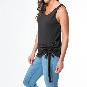 Sunny Black Tie Hem Sleeveless V-Neck Tank Top