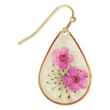 Load image into Gallery viewer, Pretty Pink Dried Flower Gold Teardrop Earrings