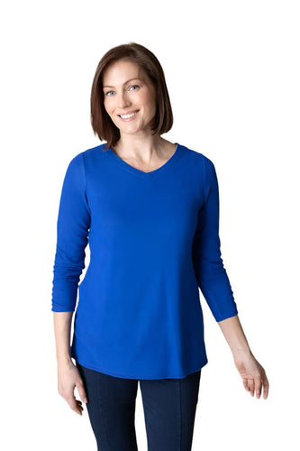 Super Soft Fleece Ruched Sleeve V-Neck Tunic in Sapphire