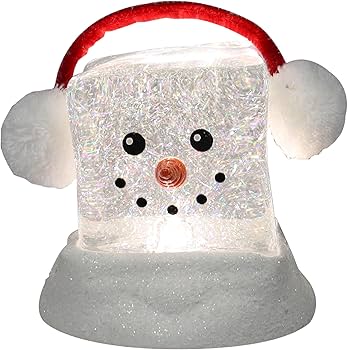 Acrylic Ice Cube Snowman - LED Lights, Water Spinning Glitter