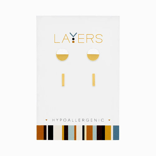 LAYERS EARRING GOLD MARBLE CIRCLE & BAR STUD LAYEAR04G