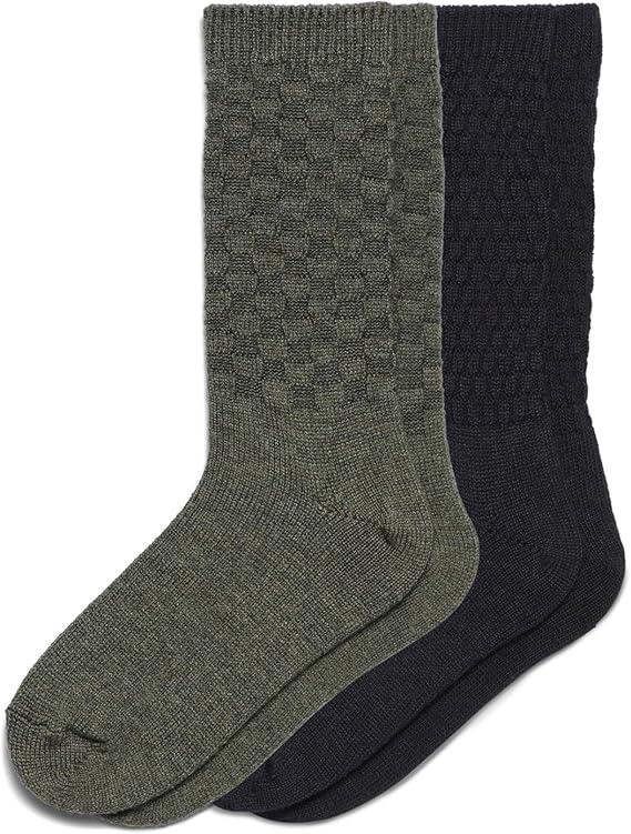 HUE Women's Merino Wool Warm Winter Crew Boot Breathable Natural Temperature Regulating Socks 2 Pair Pack