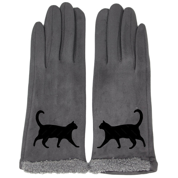 Grey Cat Silhouette Touch Screen Smart Gloves