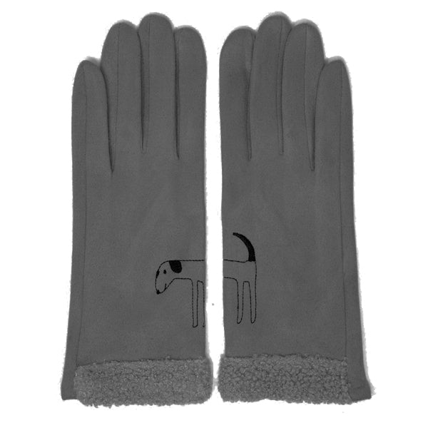 Dog Embroidered Touch Screen Gloves