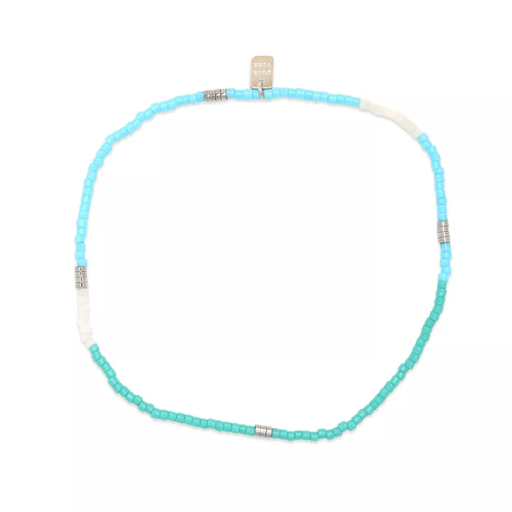 Mixed Seed Bead Silver Stretch Anklet - Seafoam Dream