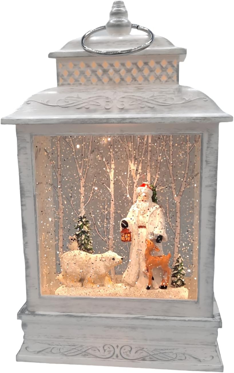 Gerson Lighted 10.5 Inch Christmas Water Lantern Snow Globe with Continuous Swirling Glitter- White Winter Scenes