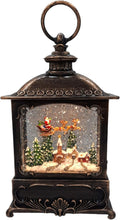 Load image into Gallery viewer, Gerson 10-Inch Lighted Water Lantern Snow Globe w/Continuous Swirling Glitter Santa and Animals Winter Scene