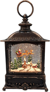 Gerson 10-Inch Lighted Water Lantern Snow Globe w/Continuous Swirling Glitter Santa and Animals Winter Scene