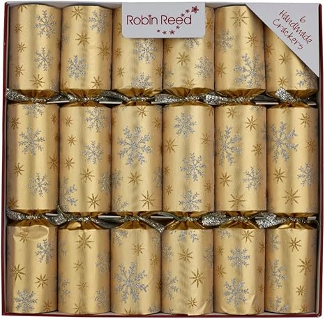 Robin Reed Christmas favors, Gold with Snowflakes Design, Set of 6 Handmade Party Favors, 12 inches