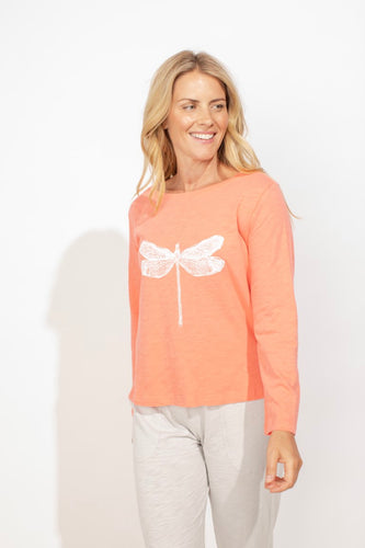 Destination Dragonfly Boxy Tee Papaya