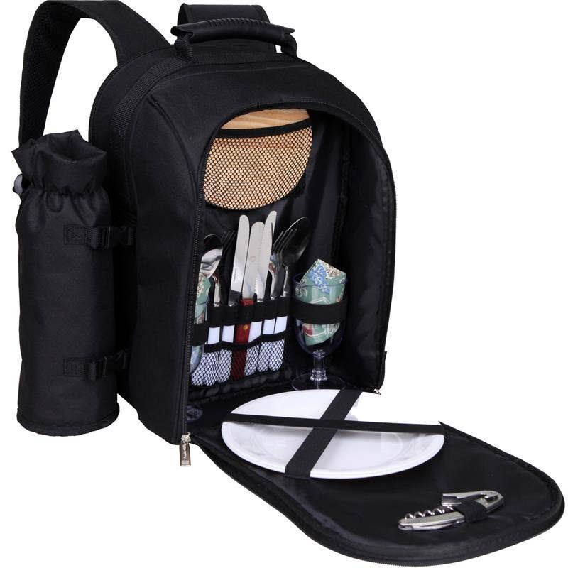 Alpine Black Two Person Picnic Pack with Wine Tote