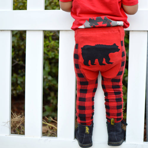 Black Bear Plaid Cotton Leggings 12-18m