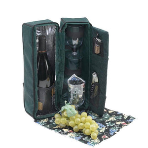 Solana Two Person Wine Tote Green with Vineyard Napkins