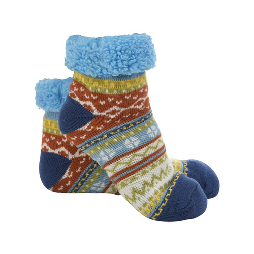 Cozy blue footie brights slipper socks