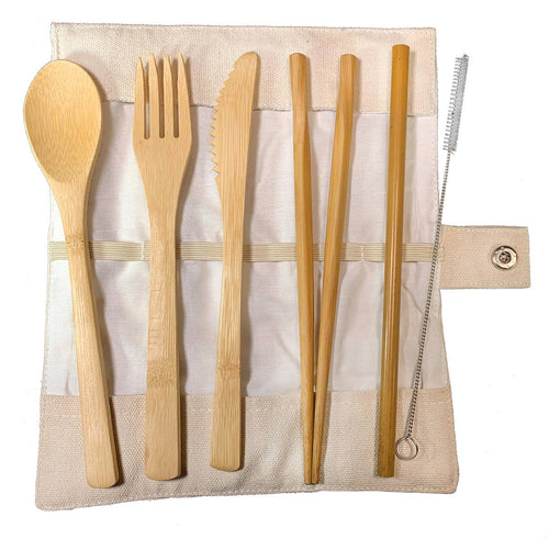 Bamboo Utensils 6pc Set in Canvas Wrap