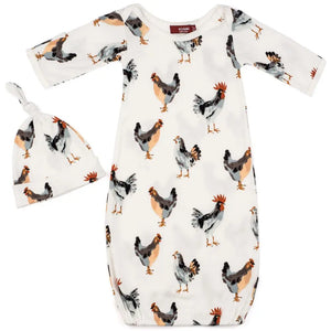 newborn gown & hat set chickens